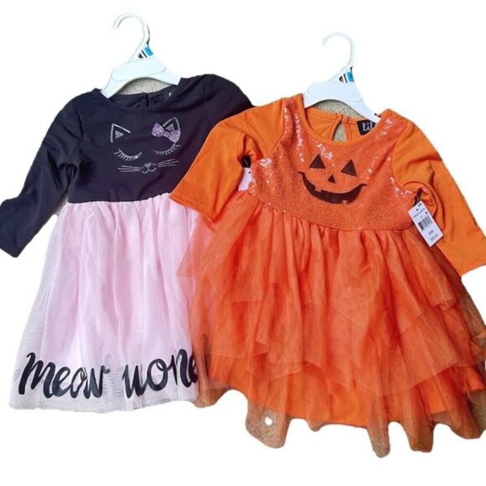 Lilt Toddler Dresses Halloween 24m x2 Pumpkin Kitty‎ Tutu Skirt NWT Orange Black